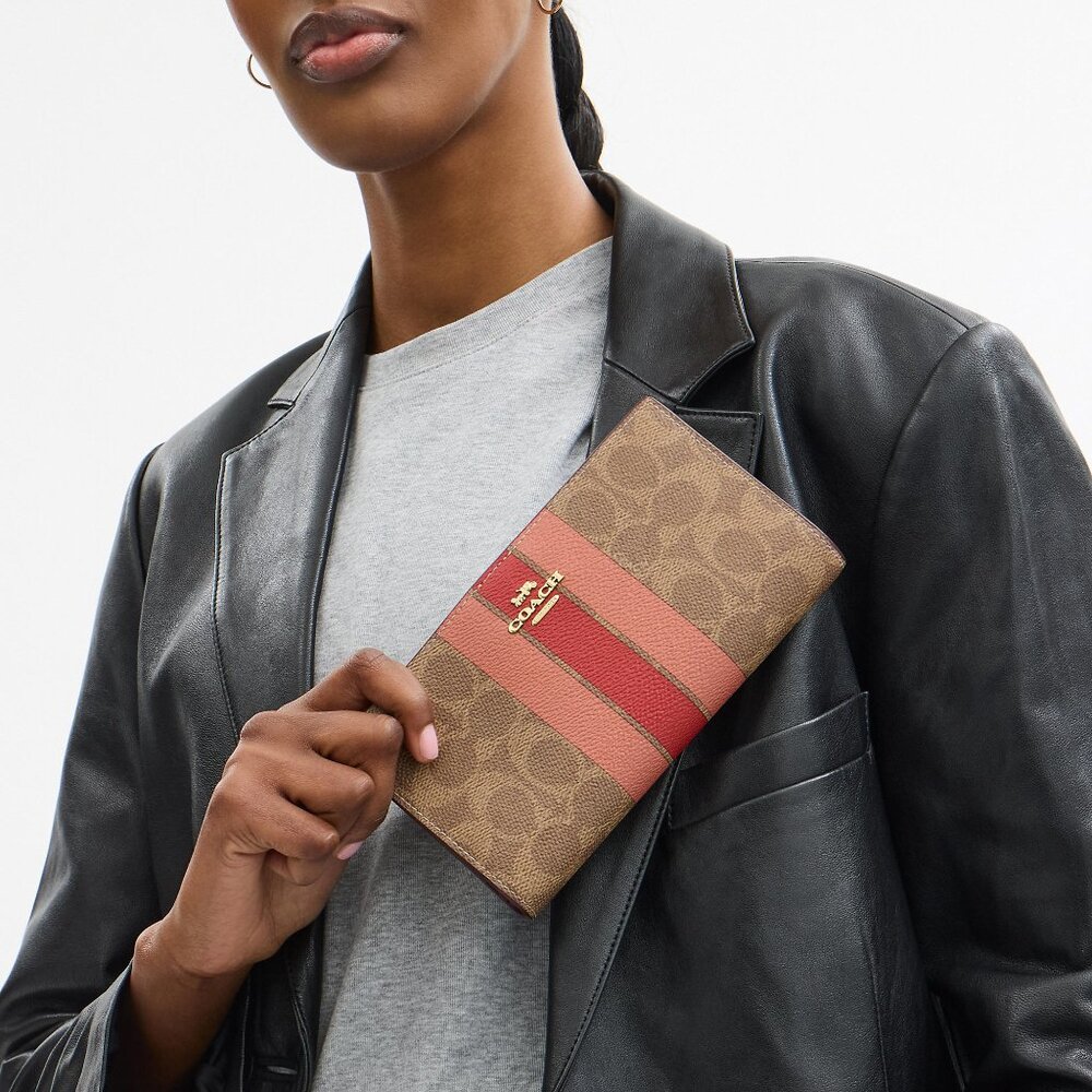 Slim Zip Wallet In Signature Canvas With Stripe - image 1